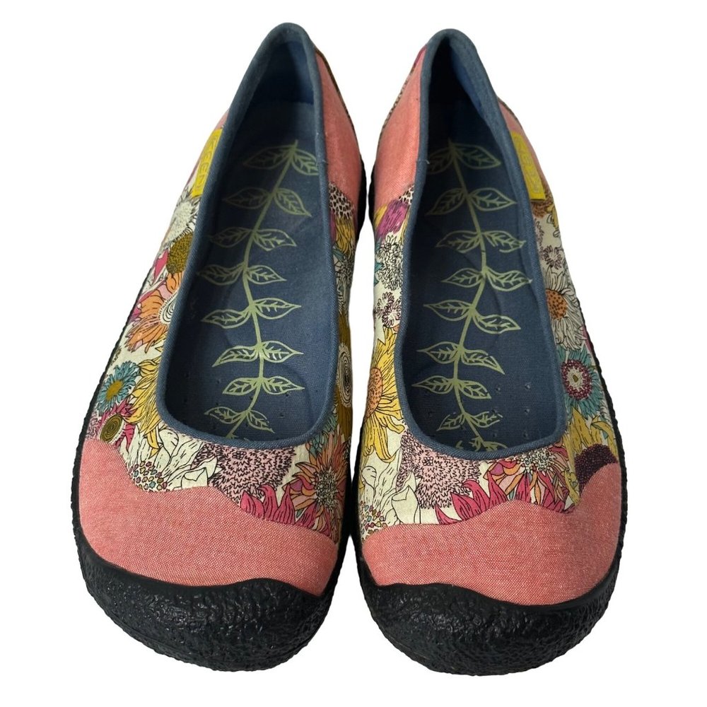 Keen Landcaster Size 7 Red Floral Canvas Slip On Ballet Flats Shoe Loafer